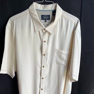 Nat Nast Men Shirt 100% Silk Short Sleeve Beige Button Up XXL